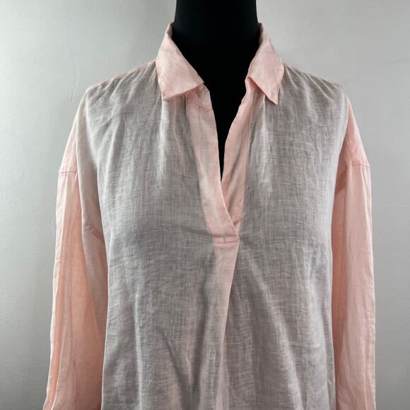 UNIQLO Pink Top Linen Skipper Collar 3/4 Sleeve Drop Shoulder Sz X-Large XL NEW - Picture 3 of 10